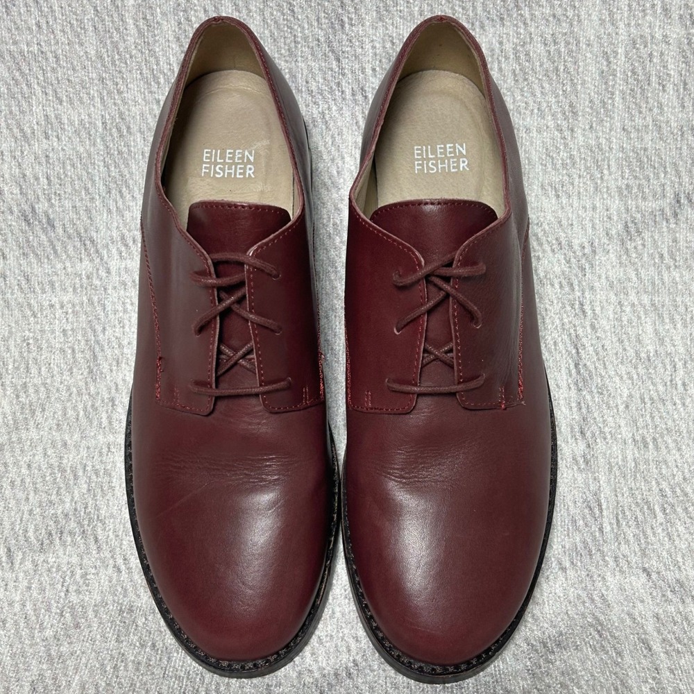 Eileen Fisher Milo‎ Leather Oxfords Maroon Burgundy Dress Shoes Classic Womens 7 - Picture 3 of 8